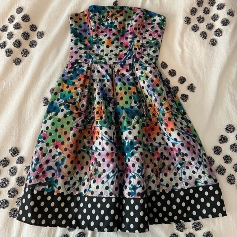 Anthropologie Corey Lynn Calter Polka Dot Floral Strapless Dress Prom Wedding
